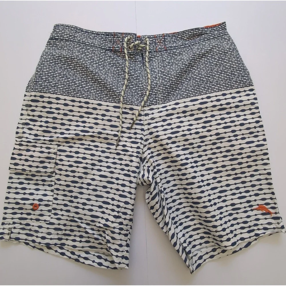 Lot of 2 Pairs Tommy Bahama Swim Trunks Boardshorts Mens Medium Stripe Marlin